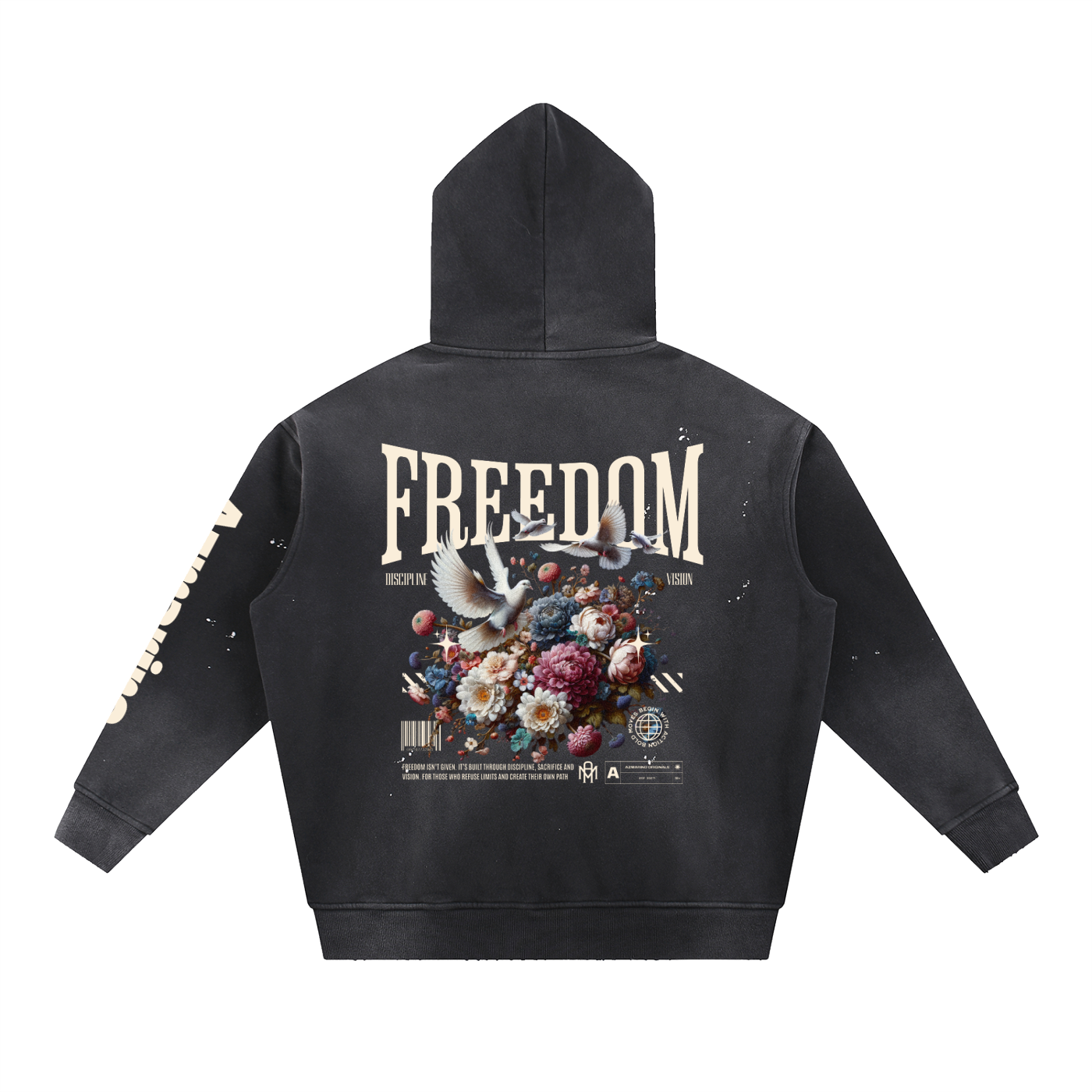 Washed Azmarino FREEDOM Hoodie - Black