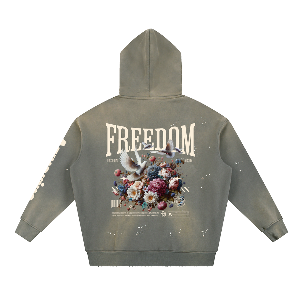 Washed Azmarino FREEDOM Hoodie - Medium Grey