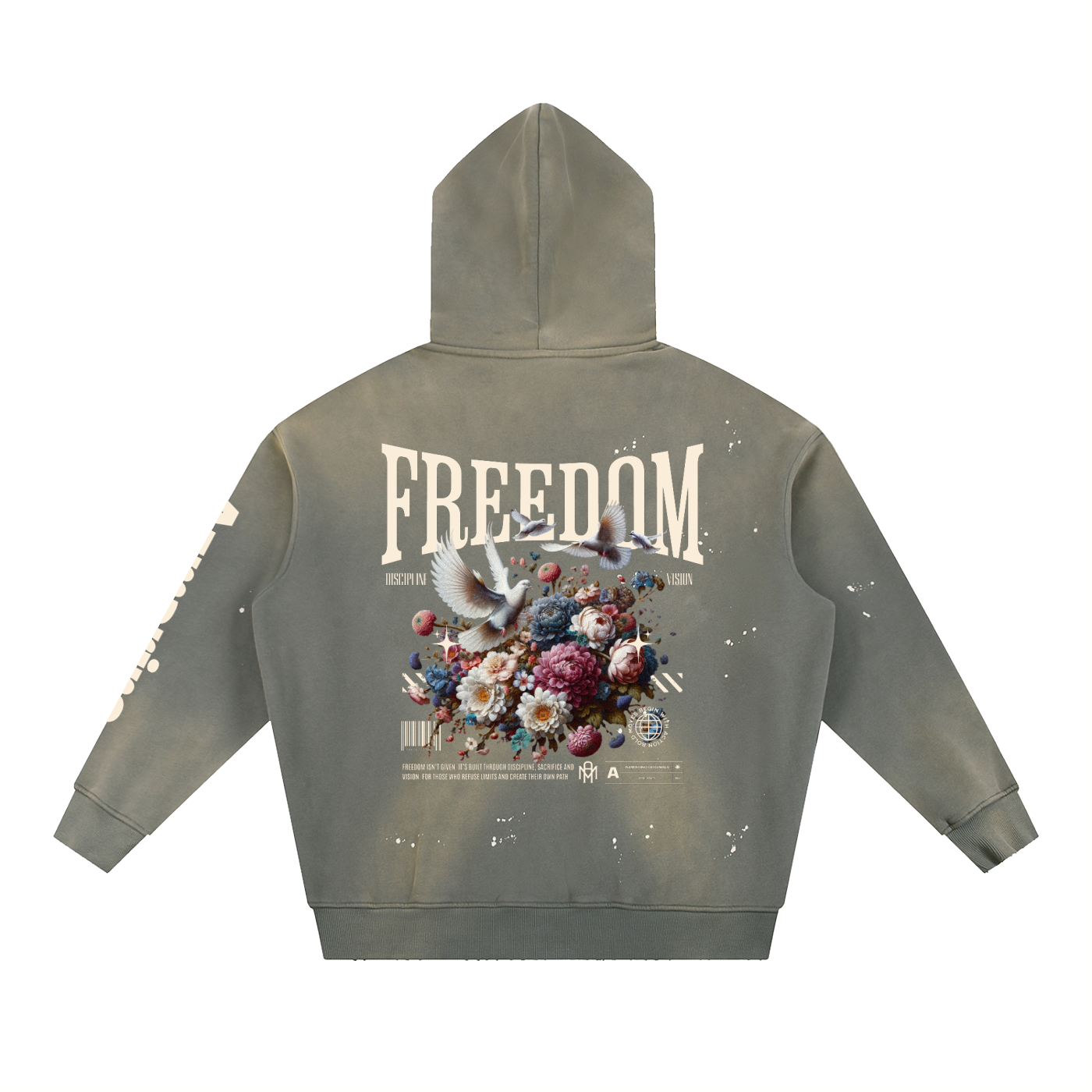 Washed Azmarino FREEDOM Hoodie - Medium Grey