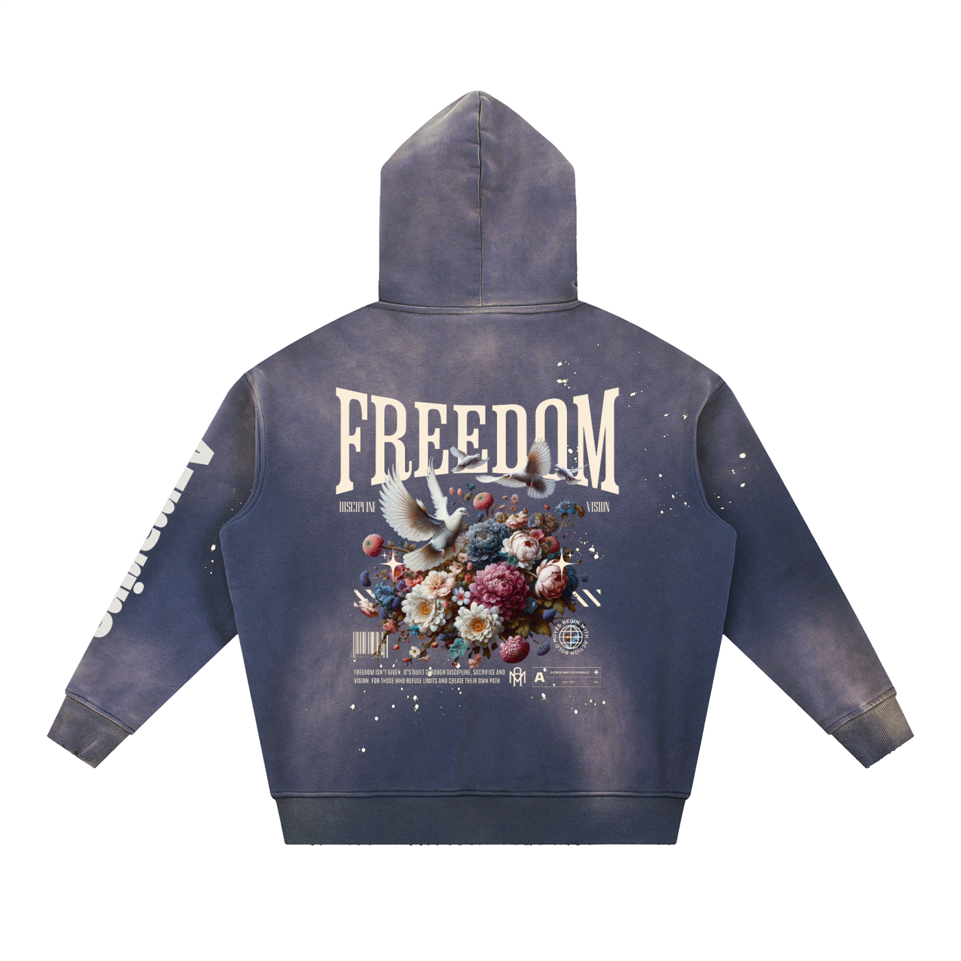 Washed Azmarino FREEDOM Hoodie - Navy Blue