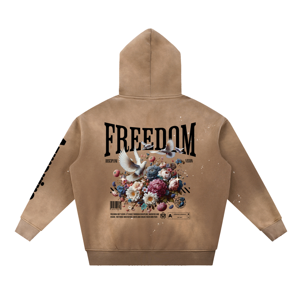 Washed Azmarino FREEDOM Hoodie - Brown