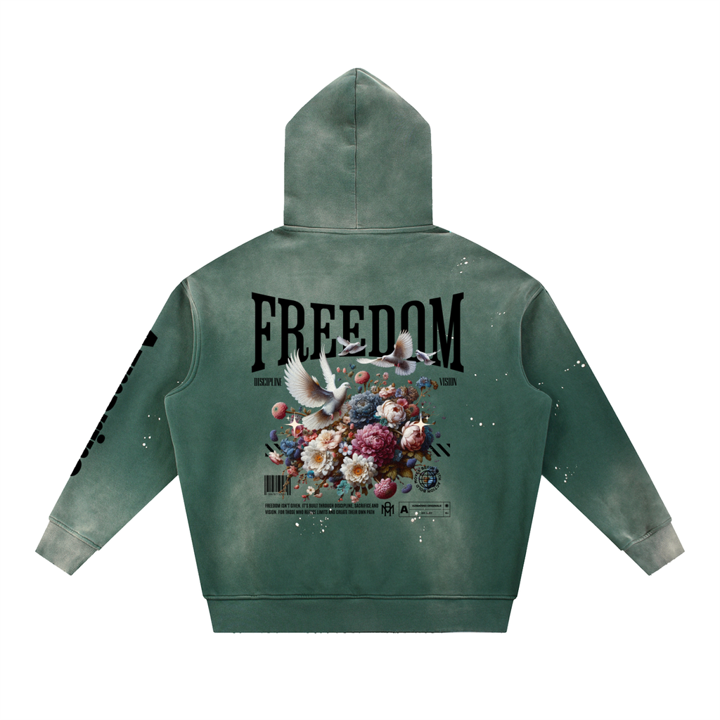 Washed Azmarino FREEDOM Hoodie - Retro Green