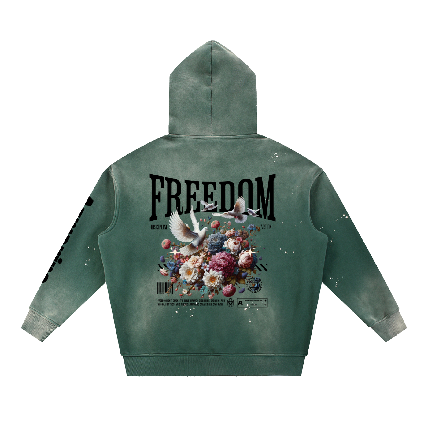 Washed Azmarino FREEDOM Hoodie - Retro Green
